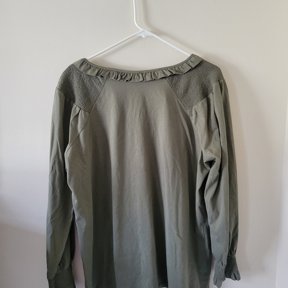 Talbots Olive Green Ruffled Blouse - Picture 6 of 9